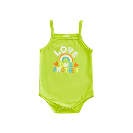 

Frobukio Infants Baby Girls Suspender Romper Letter Rainbow Heart Printed Sleeveless Spaghetti Straps Short Jumpsuit Green 9-12 Months