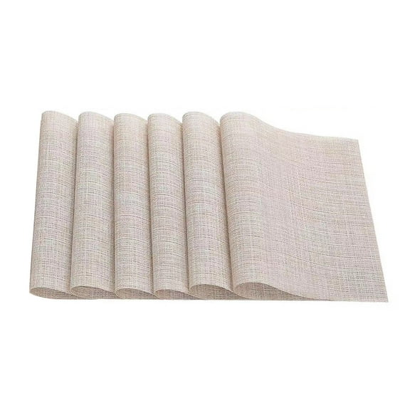 Folamadak Placemats Placemats Set Of 6 Washable Indoor/Outdoor Vinyl Place Mats For Dining Table Durable Pvc Weave Table Mats Dining Room Decor,Beige