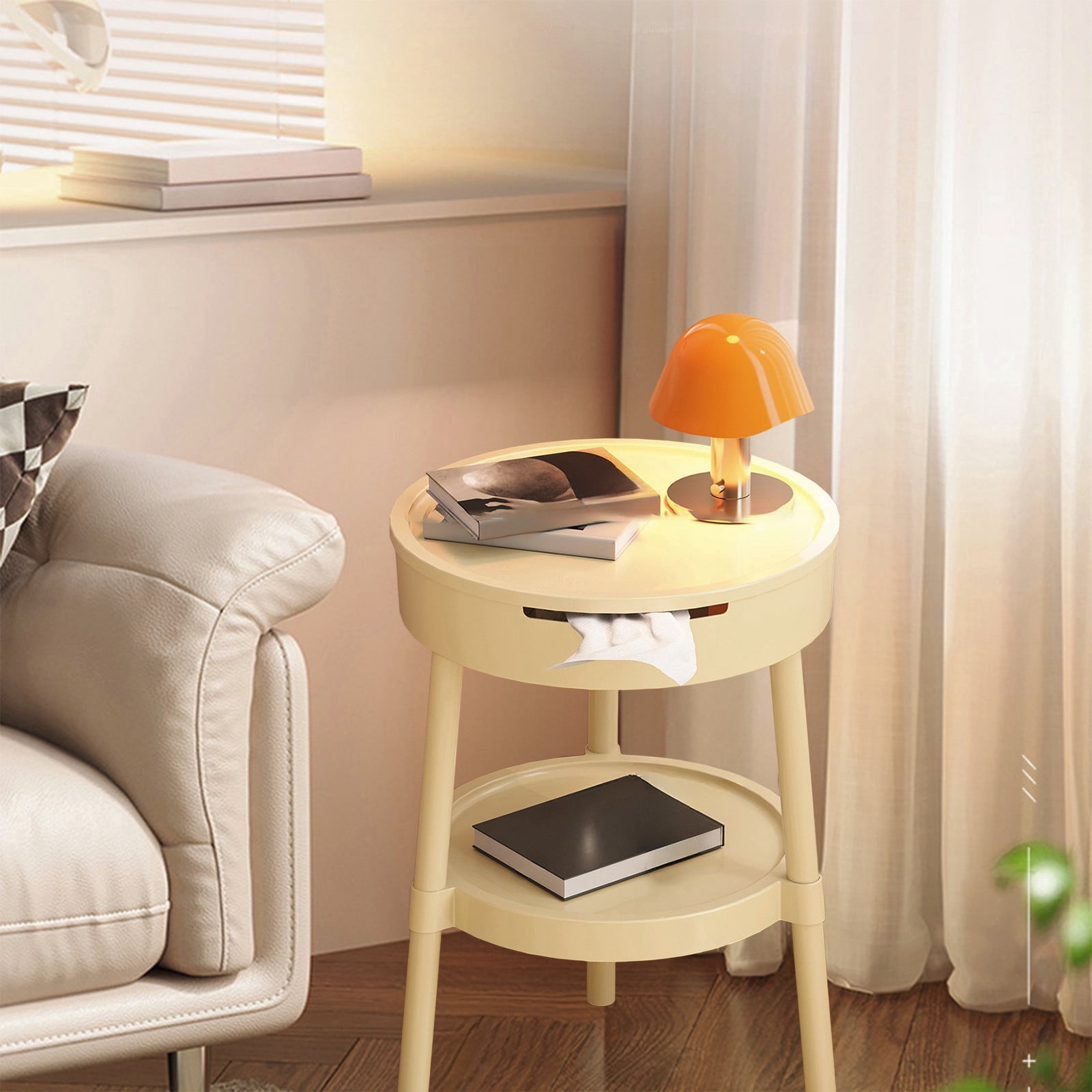 Modern Multifunctional Side Table with Drawer Storage Shelf for Living Room Bedroom Office, Portable Lightweight End Table Nightstand Study Desk Organizer