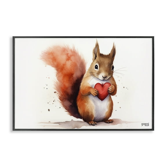 Stupell Industries Squirrel Holding Heart Animals & Insects Painting Black Framed Art Print Wall Art, 18 x 12