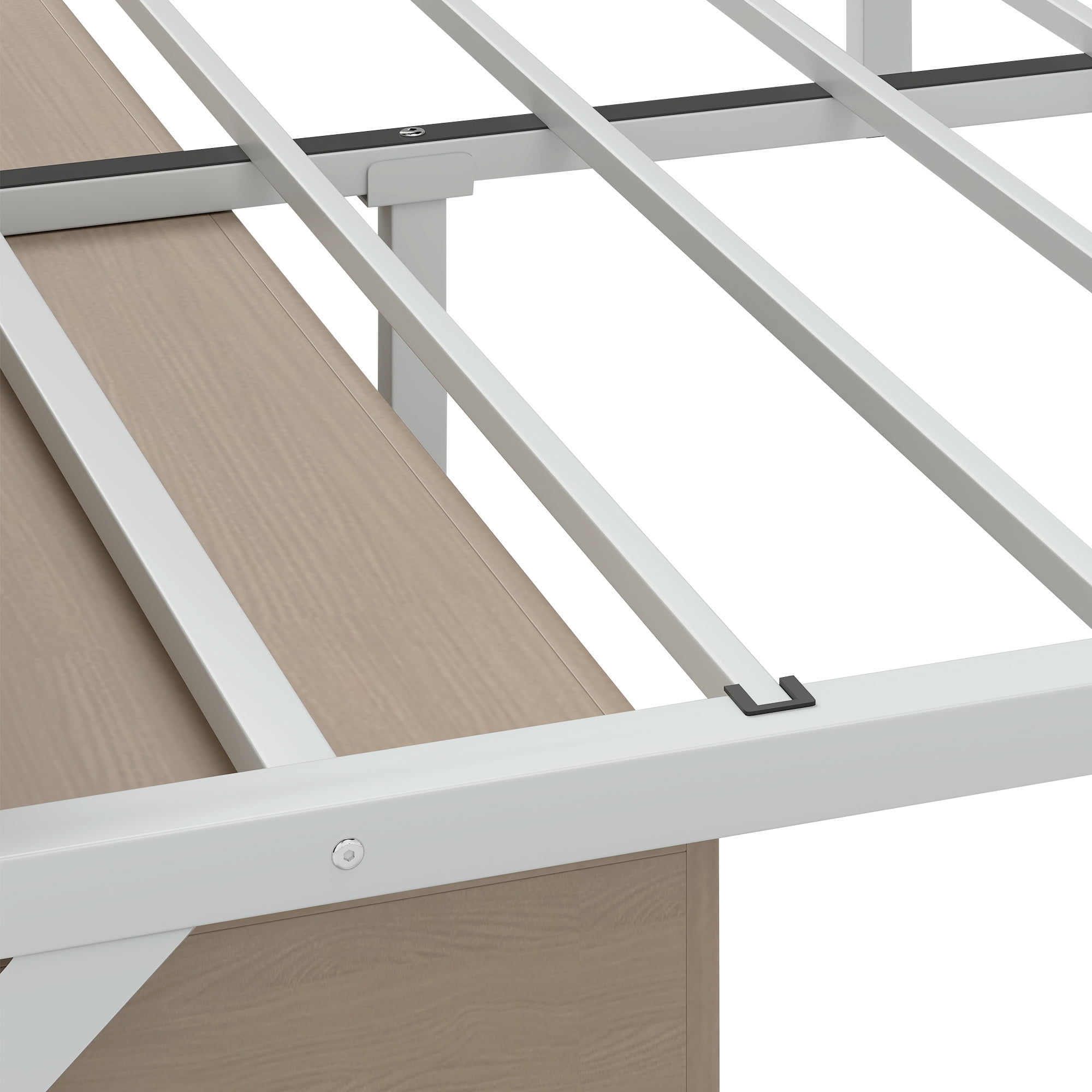 Uforic Bed End Barn Door Queen Size Bed Frame with Headboar Storage, Steel Mesh Door & Sturdy Construction, Oak