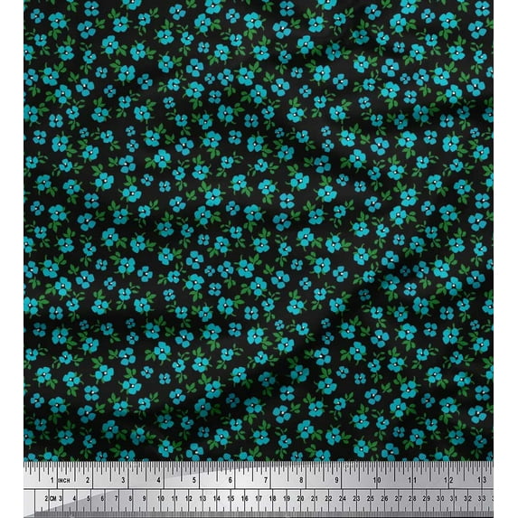 Soimoi Black Cotton Cambric Fabric Leaves & Floral Artistic Print Fabric by the Yard 42 Inch Wide