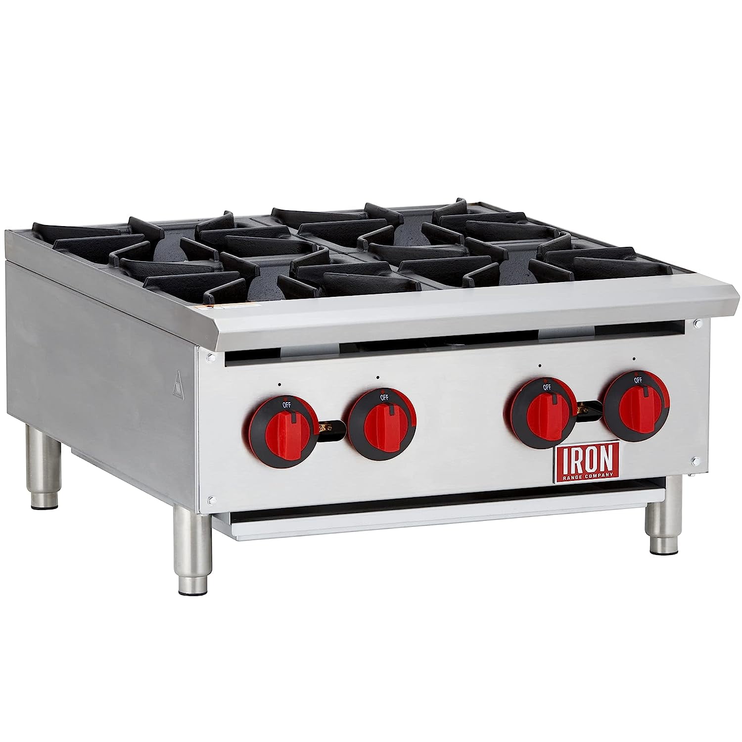 Iron Range IRHP-24-4B 24" Four Burner Countertop Commercial Gas Hot Plate, Stainless Steel, 100,000 BTU, ETL Listed