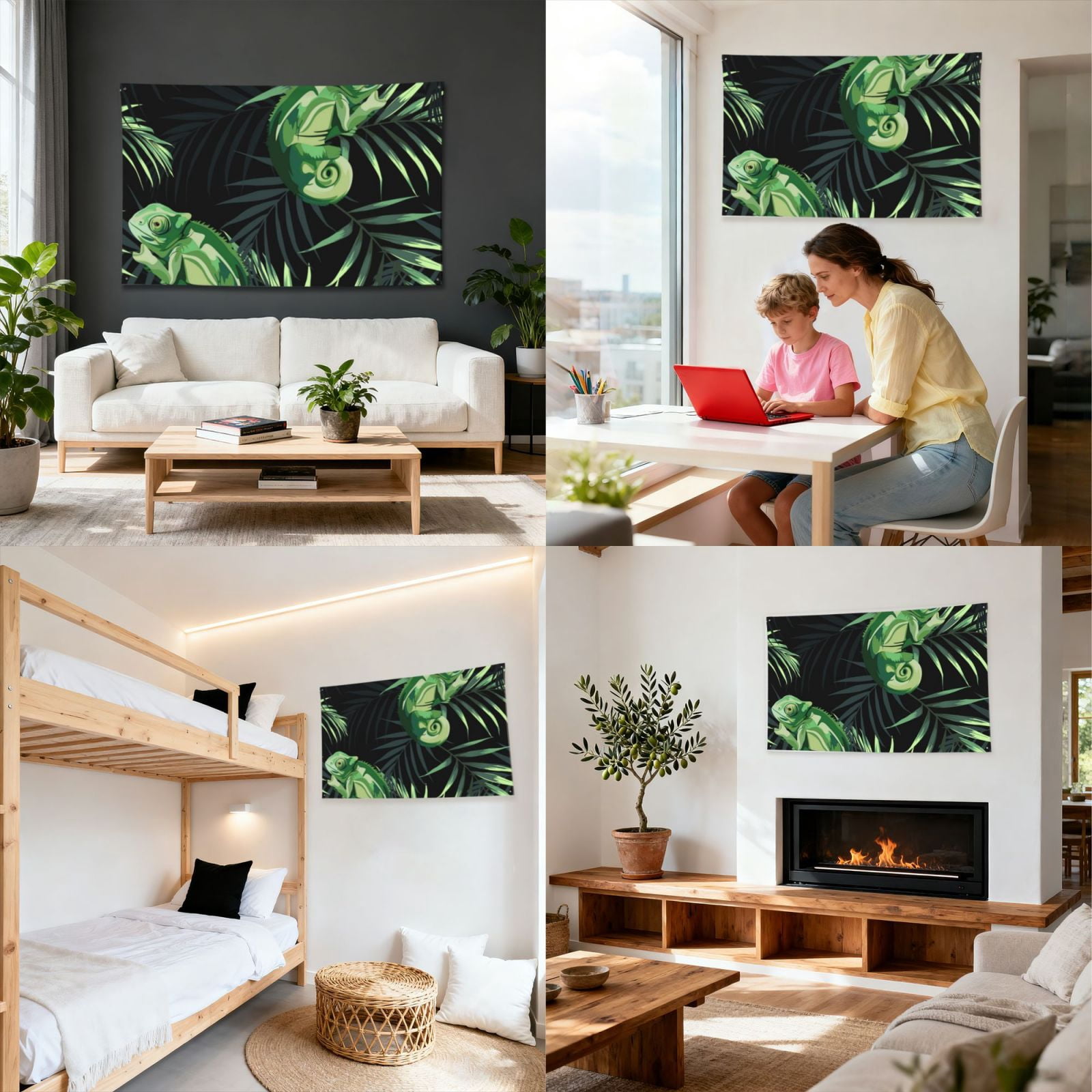 Chameleon Tropical Palm Leaves Four Hole Decorated Banner Flag for Garden Yard Home Decoration Indoor Outdoor 4x6 Ft