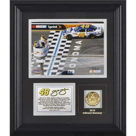 Jimmie Johnson 2010 Infineon Framed 6x8 Photograph with Race Winner 10K Gold Coin - Limited Edition of 348