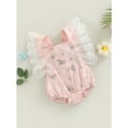 thumbnail image 3 of BemeyourBBs Newborn Baby Girls Summer Clothes Outfit Infant Baby Girl Bubble Romper Lace Flying Sleeve One Piece Floral Bodysuit Backless Playsuit Sumsuit, 3 of 8