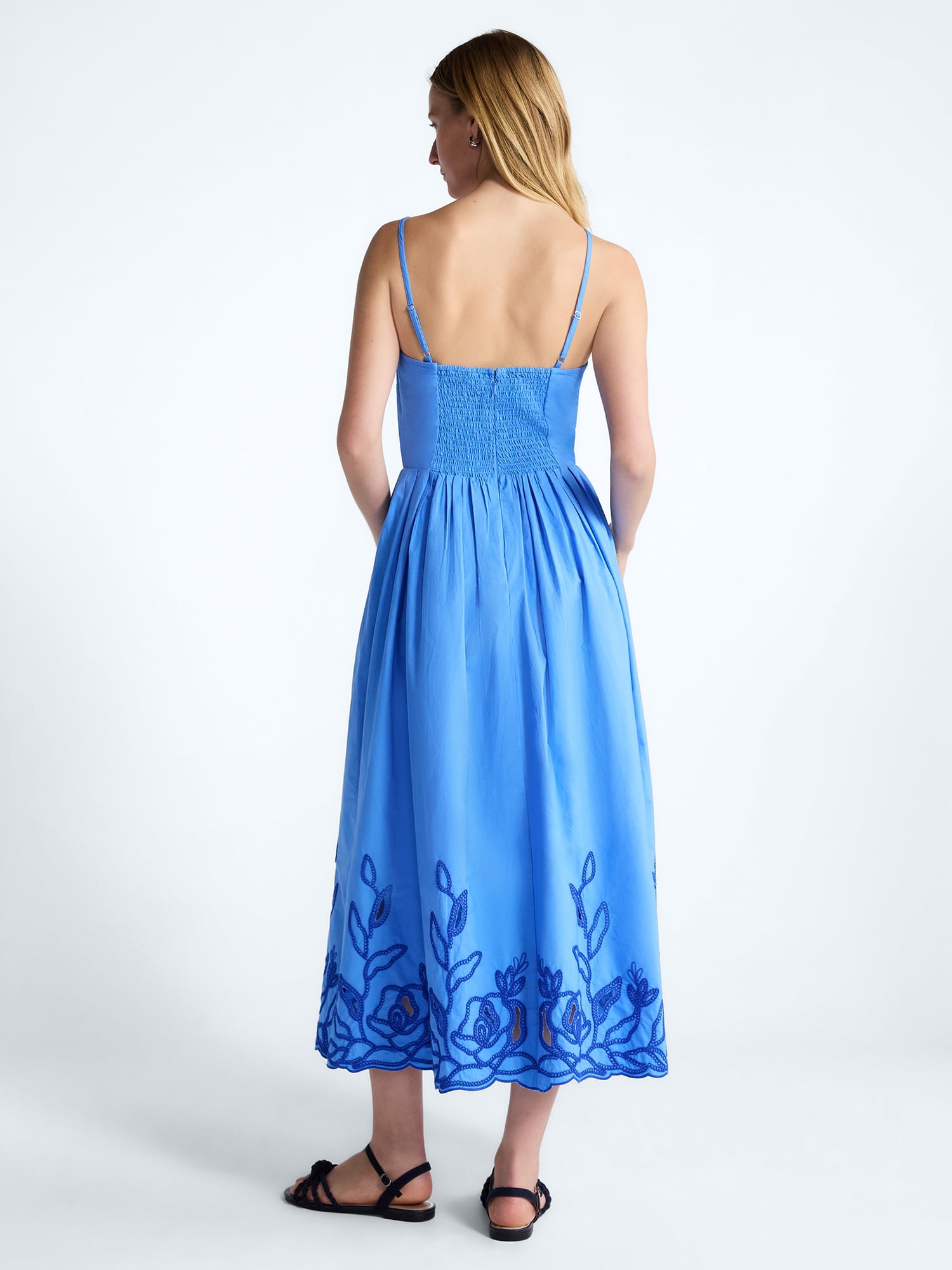 Free Assembly Women's and Women's Plus Embroidered Cotton Midi Dress, Sizes XS-4X