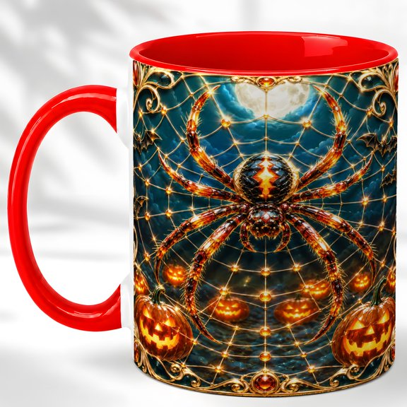 Spider Web Halloween Coffee Mug, Pumpkin Night Mug, Ceramic Cup