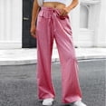 thumbnail image 6 of HAOTAGS Women's Wide-Leg Trousers, Casual Drawstring Waist Plaid Pocket Pants Wine L, 6 of 9