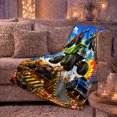 thumbnail image 6 of Printed Flannel Throw Blanket with Dynamic Construction Monster Truck Stunt, 6 of 9