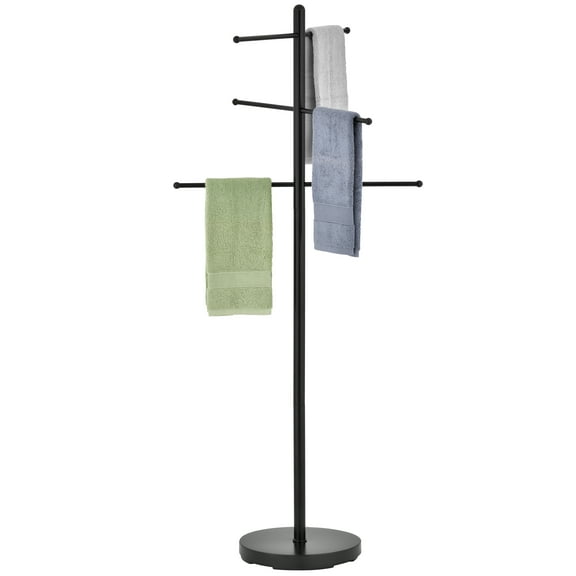 MyGift 5.5 Foot Freestanding Towel Rack, Black Metal, 6 Rungs