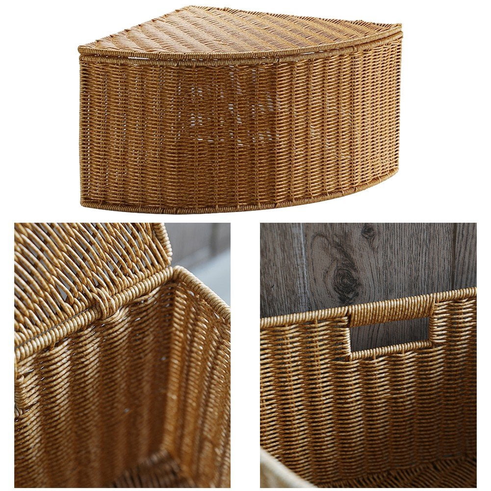 Hzzsbu Woven Rattan Corner Storage Box Triangle Storage Basket Large Capacity Corner Organizer Bin Corner Laundry Hamper for Home