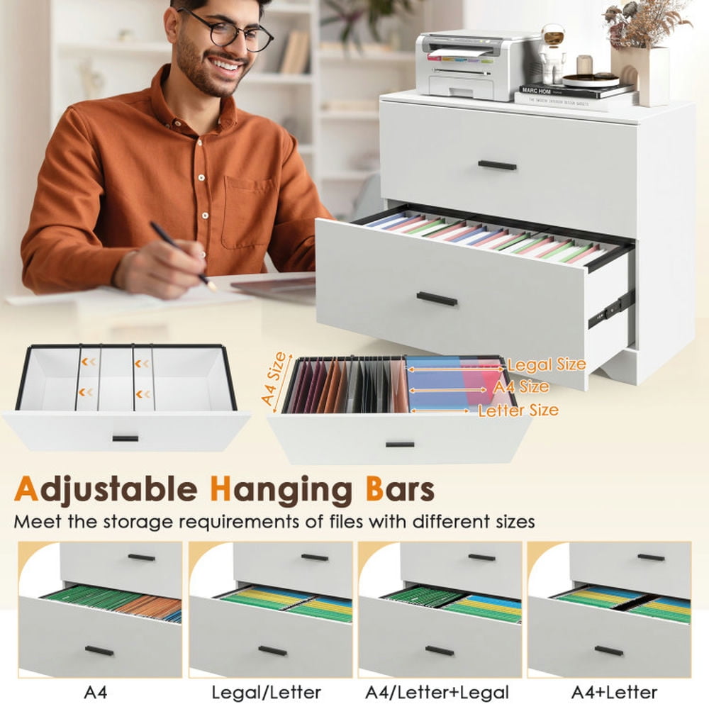Demi Bonn 2-Drawer Lateral File Cabinet with Adjustable Bars for Home and Office, White