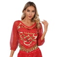 thumbnail image 2 of Alvivi Women's Sequined Belly Dance Chiffon Irregular Hem Crop Top Performance Costume Red One Size, 2 of 7