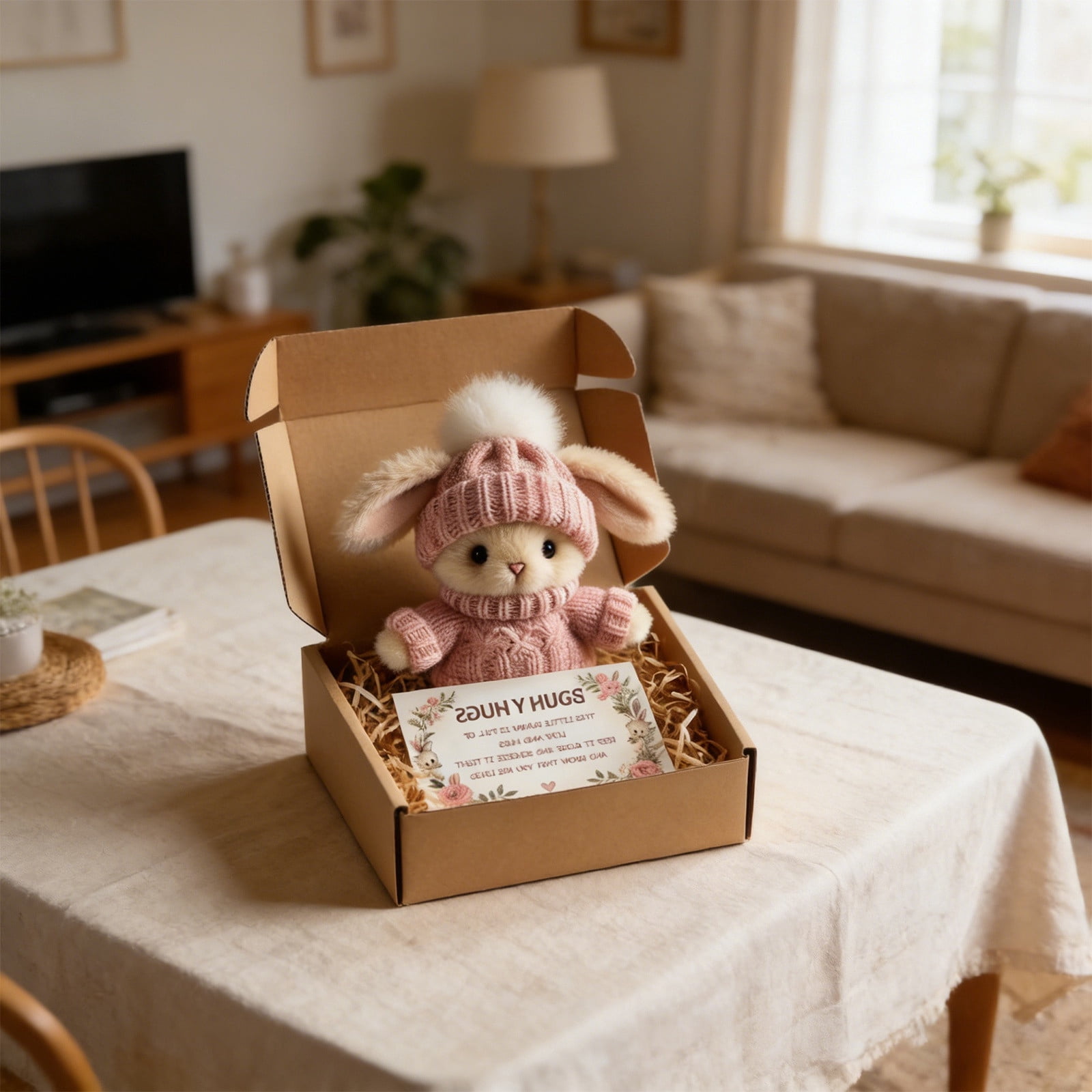 Mini Bunny Hug Cute Easter Gift Plush 2026 Bunny in a Box Hugs Positive Bunny Stuffed Animal Rabbit Soft Floppy Easter Ideas Bunnies Basket Stuffers Doll Emotional Support Inspirational Gifts