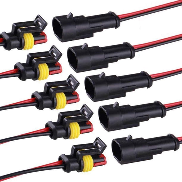 Conector impermeable de 2 pines y 16 AWG para coche, camión y barco (kit de 5)