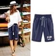 thumbnail image 2 of IROINNID Discount Bermuda Shorts for Women Summer Print Five Points Large Size Cotton Linen Pants Pants,Navy, 2 of 6