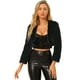 thumbnail image 3 of Abrigo de piel sintética Allegra K chaqueta corta sin cuello para mujer Negro L, 3 of 6