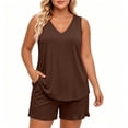 thumbnail image 2 of Vhkiploz 2Pcs Sleepwear Sets Pajamas for Women's V-Neck Sleeveless Tank Blouse with Elastic Waist Shorts Solid Color Everyday Nightwears, 2 of 6