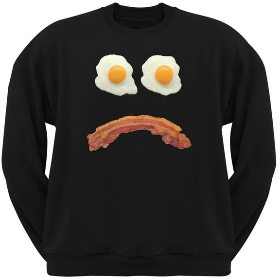 Mr. Sad Face Bacon And Eggs Black Adult Crew Neck Sweatshirt - 2X-Large
