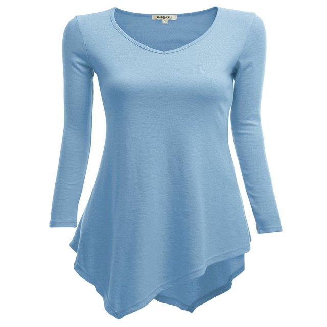 CHOK Tunique Longue à Manches Longues Col en V pour Femmes Robe T-Shirt
