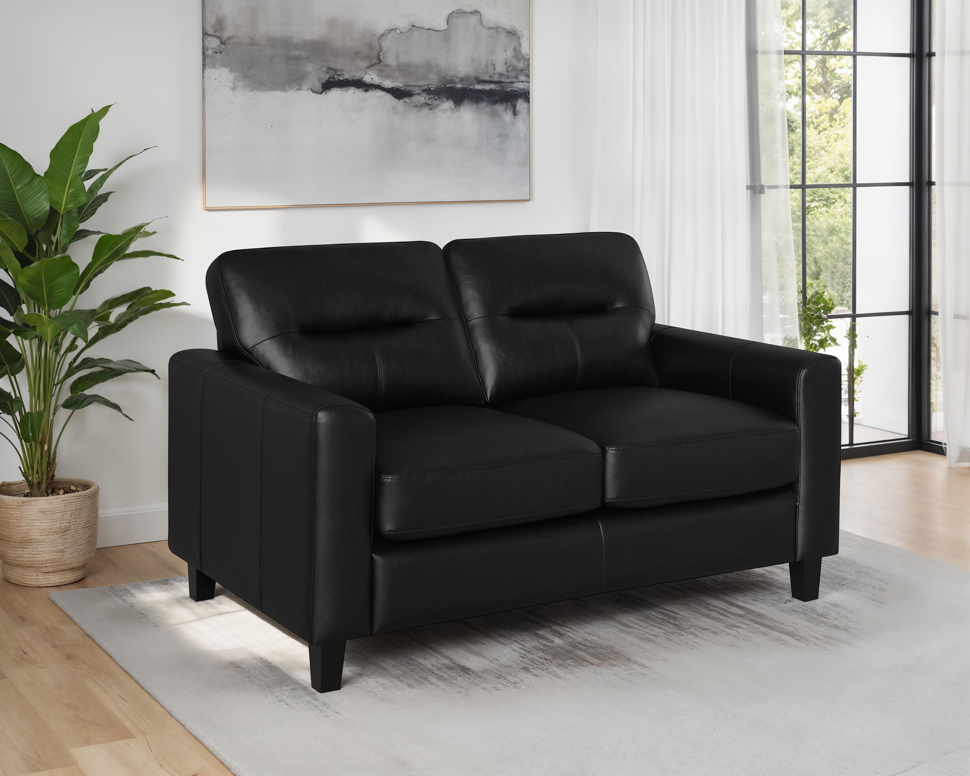 Coaster Scotland Faux Leather Upholstered Track Arm Loveseat in Black