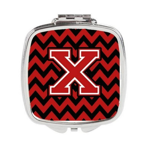 Carolines Treasures  Letter X Chevron Black & Red Compact Mirror - Black & Red