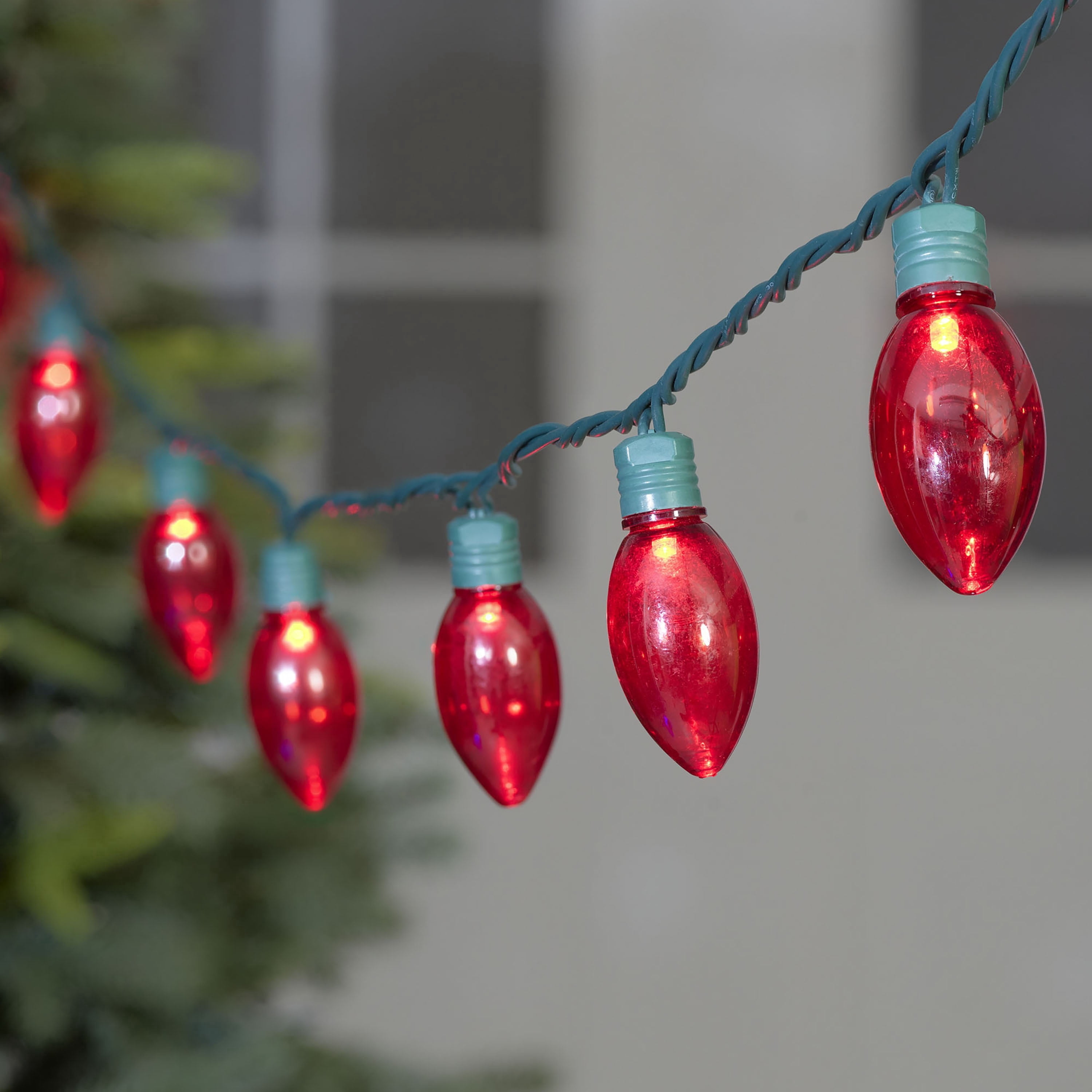 Indoor/Outdoor 100-Count LED Smooth C9 Christmas String Lights, Red, Green Wire, 57', by Holiday Time