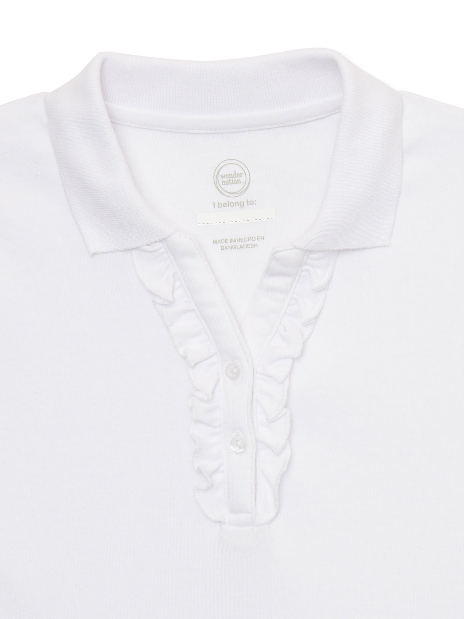 Wonder Nation Girls School Uniform Short Sleeve Interlock Ruffle Polo Shirt, Sizes 4-18