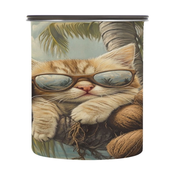 Wobogo Calico Cat Food Storage Jars 304 Food Grade Stainless Steel Canisters With Vacuum Airtight Lids for Coffee Snacks Nuts Cereal 900ML