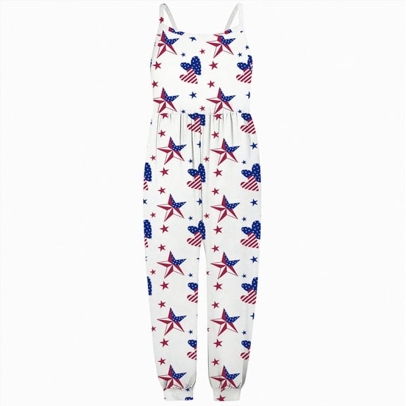 Splozh 4th of July Toddler Girl Outfit 1T 2T 3T 4T 5T 6T American Flag Overall Pant Romper Strap Baby Fourth of July Jumpsuit,Silver,5-6 Years