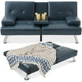 thumbnail image 2 of Best Choice Products Modern Faux Leather Convertible Futon Sofa w/ Removable Armrests, 2 Cupholders - Blue, 2 of 8