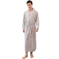 thumbnail image 2 of AnuYalue Mens Robes Casual V Neck Pajama Long Sleeve Sleepwear Soft Knee Length Bathrobe with Pockets, 2 of 5