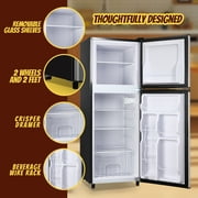 TACOOL 5.0 Cu.Ft Small Refrigerator with Freezer, Mini Fridge with Top Freezer for Apartment, Bedroom, Double Door, Silver
