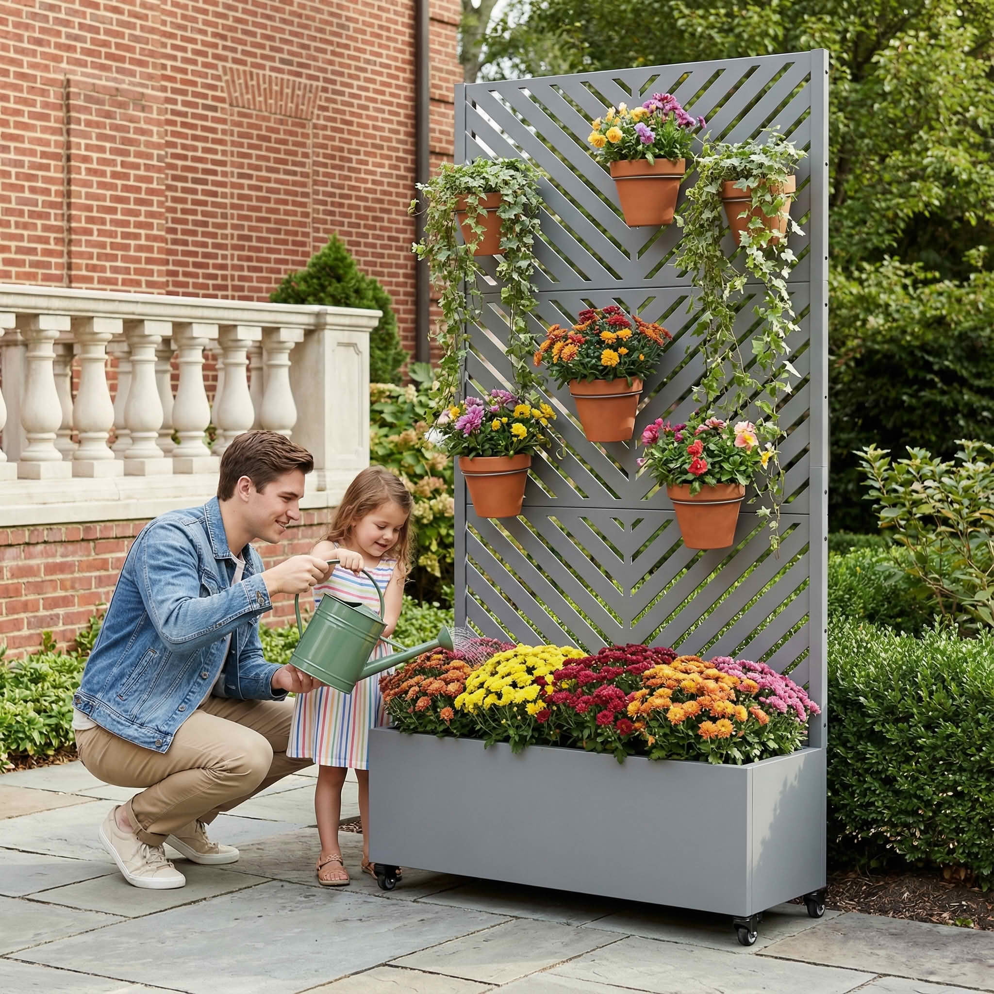 MAYEERTY 72X35" Metal Outdoor Gray Privacy Screen with Planter Box for Backyard & Garden, 3 Piece Set