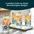 thumbnail image 2 of Libbey Vintage Flower Drinking Glasses Set of 4, Colorful, Retro Floral Design Glass Cups Set, Dishwasher Safe Water Glasses Set for Beverages, 2 of 6
