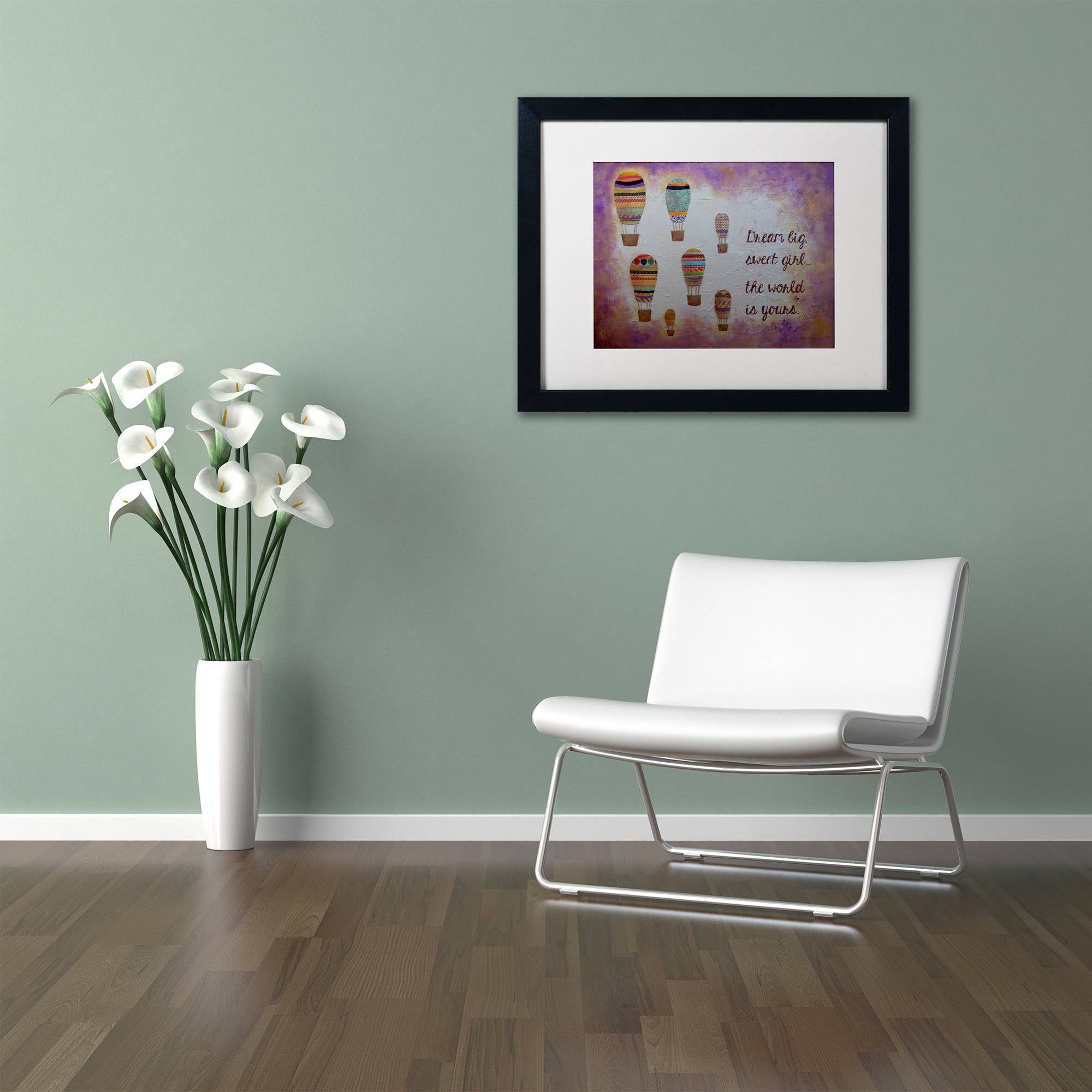 Trademark Fine Art "Hot Air Balloons, Sweet Girl" Canvas Art by Nicole Dietz White Matte, Black Frame