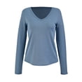 thumbnail image 1 of Playera George para Mujer, Escote V Profundo Manga Larga Azul Talla M, 1 of 4