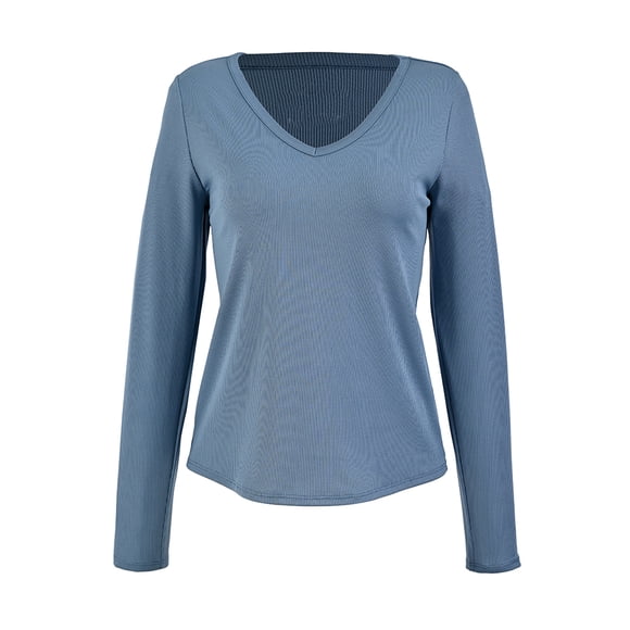 Playera George para Mujer, Escote V Profundo Manga Larga Azul Talla M