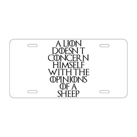 DistinctInk Custom Aluminum Vanity License Plate for Front of Car - Lion Doesn t Concern With Opinions Sheep