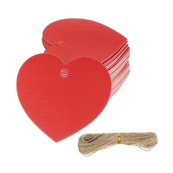 Uxcell 100 Pcs Blank Gift Tags with String, 2x1.8 Inch Kraft Paper Tags Gift Bags Tags Heart Label with Holes for Wedding Holiday Party Favor Clothes Craft, Red