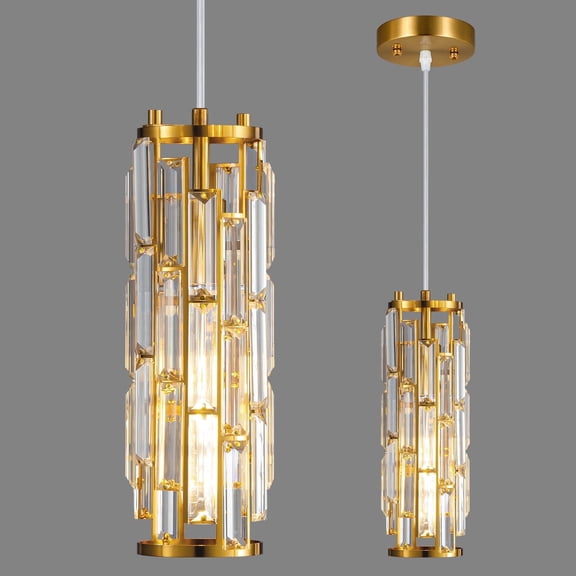 Mini Crystal Chandeliers Adjustable Pendant Light Modern Gold Pendant Light Fixture for Living Room, Dinning Room, Kitchen Island and Bedroom(1-Pack)