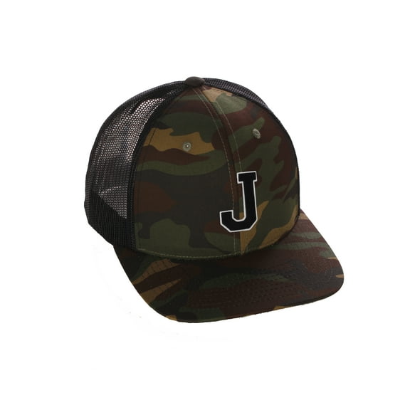 Structured Trucker Mesh Hat Custom Colors Letter J Initial Baseball Mid Profile