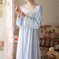thumbnail image 4 of SWSMCLT Women's Long Sleeve Cotton Nightgown Long Sleeping Dress Vintage Victorian Night Gown See Through Princess Blue Large, 4 of 4