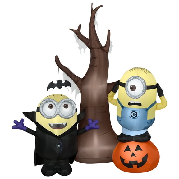 Gemmy Airblown Inflatable Minions w/Tree and Pumpkin Scene Universal, 5.5 ft Tall, Multi