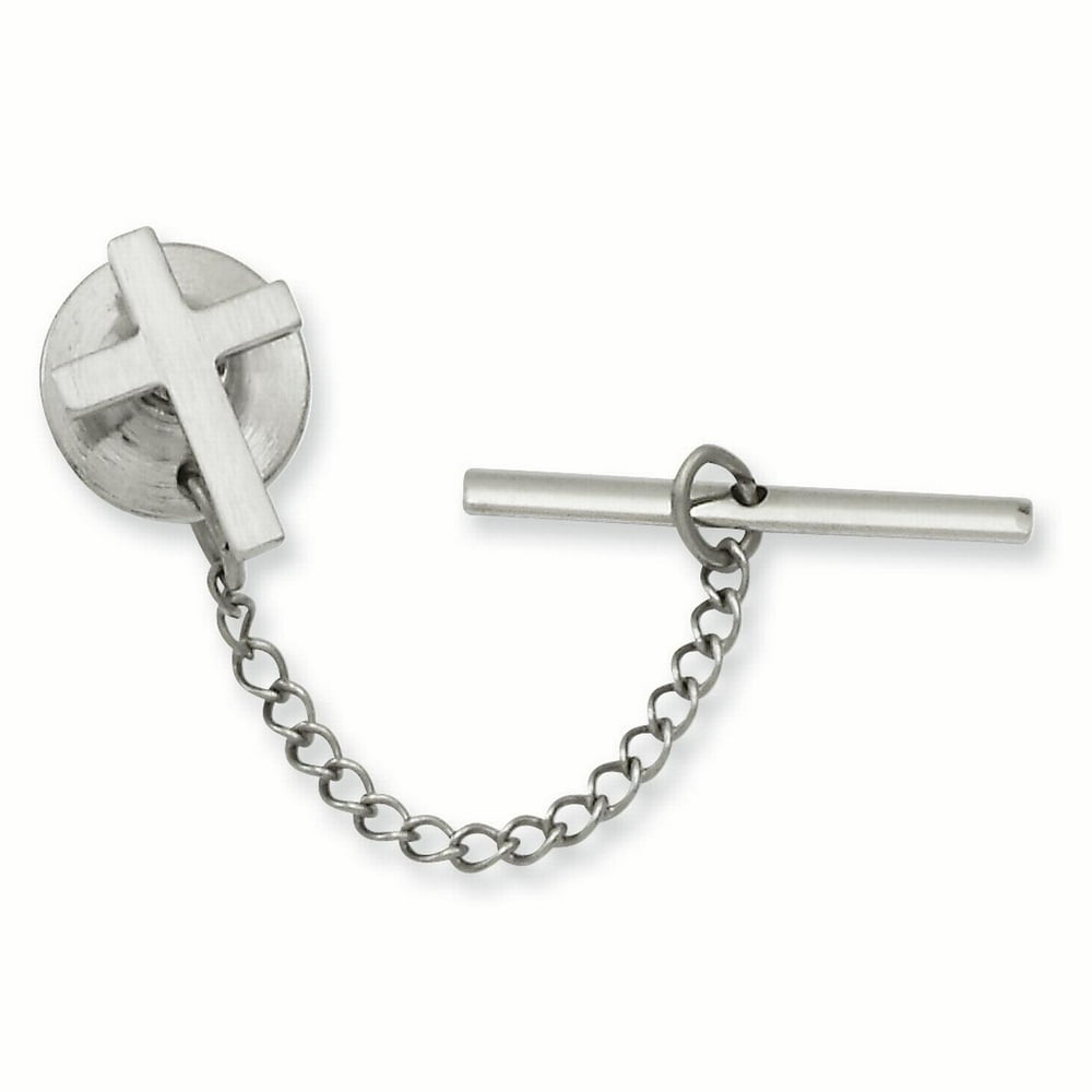 S M Diamonds Rhodiumplated Small Plain Cross Tie Tack