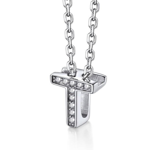 Silvora mujer plata esterlina inicial collar con chispeante circonita cúbica, letra T colgante collar para niñas adolescentes encanto joyería de cumpleaños