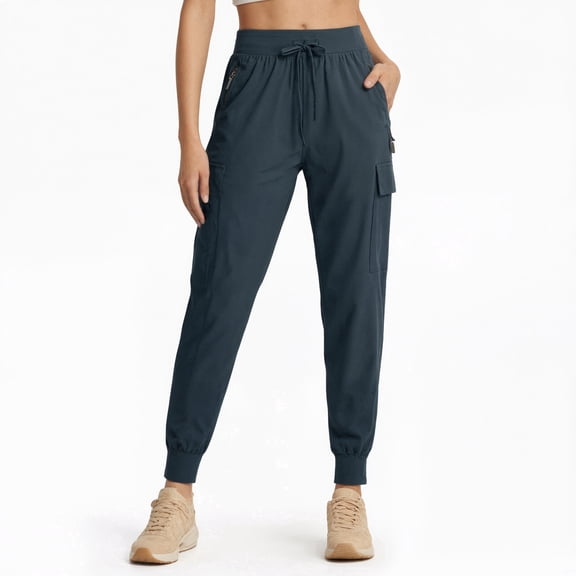 SOKJ Women's Cargo Joggers Lightweight-Quick Dry Hiking Pants Athletic Lounge Casual Travel Navy Blue （Size XS-XXXL）