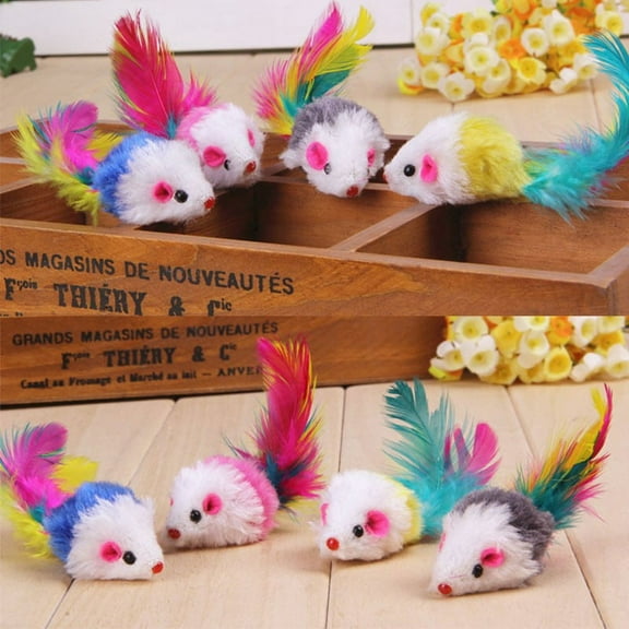 10Pcs/Set Soft Fleece False Mouse Cat Toys Colorful Feather Funny Playing Toys For Cats Kitten