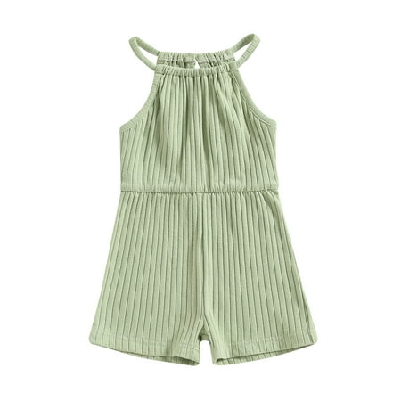 

Baby Kid Girls Jumpsuit Sleeveless Ribbed Solid Summer Short Bodysuit for Casual Daily